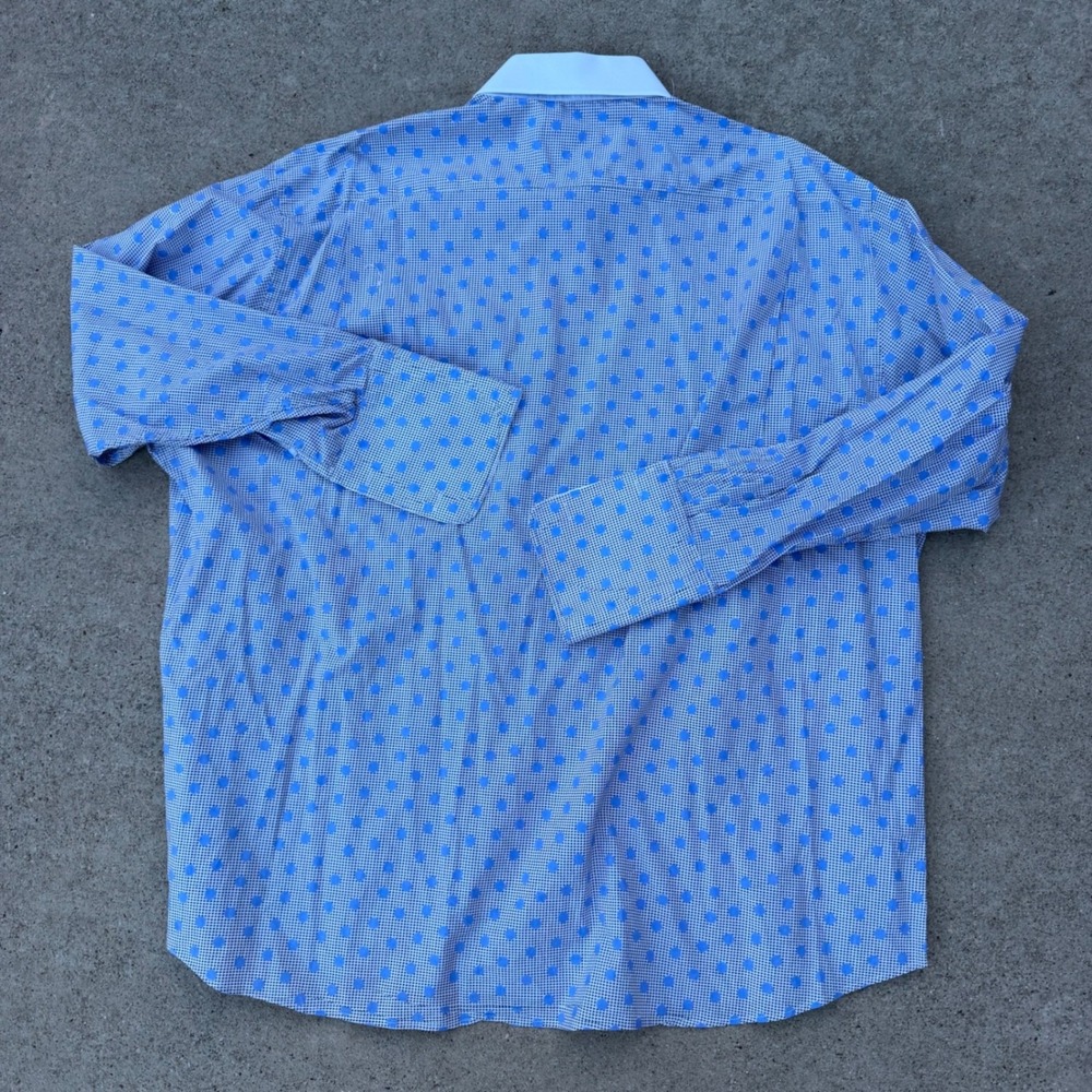 Steven Land Dress Shirt Mens 19 Blue Polka Dot Contrast Collar French Cuff - Picture 3 of 6